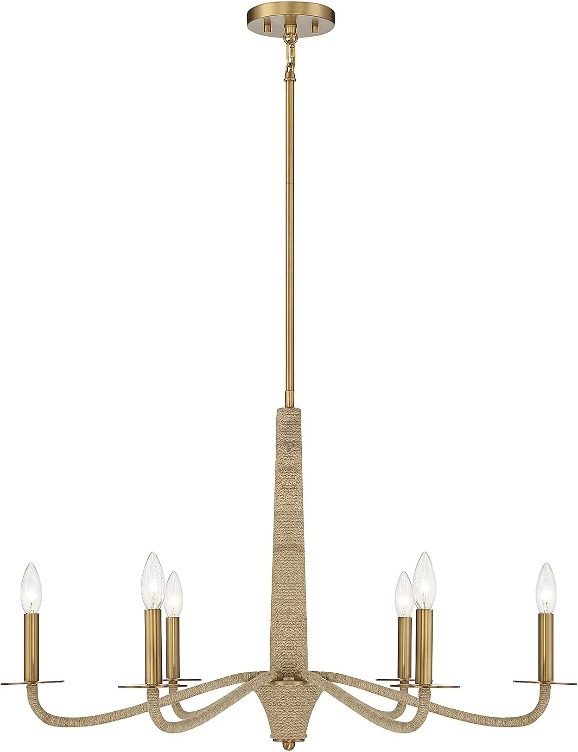 Savoy House 1-1824-6-320 Cannon Coastal Round Chandelier with Rope Accents, 6-Light 360 Total Watts, 19" H x 32" W, Warm Brass