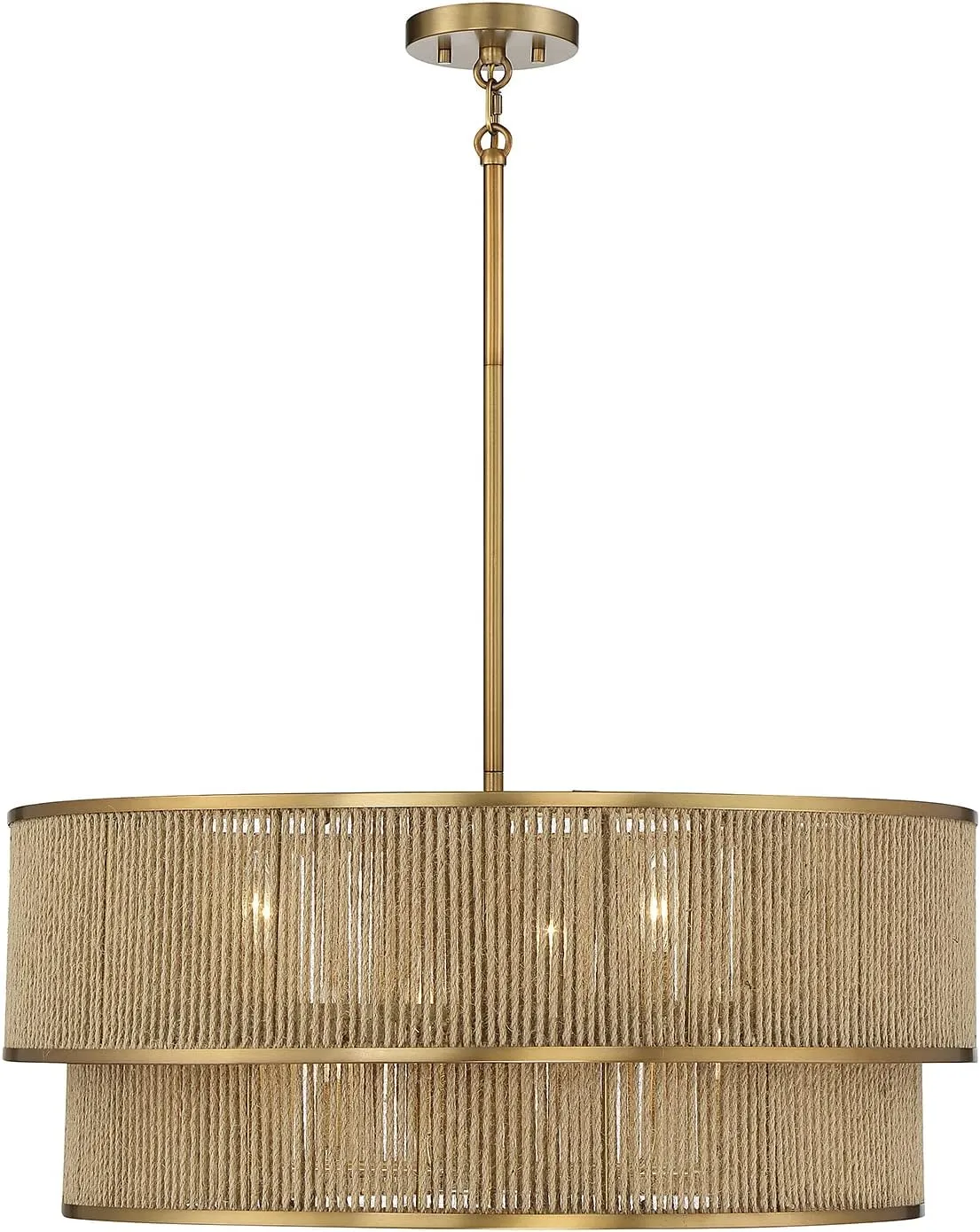 Savoy House 7-1774-6-320 Ashburn Bohemian/Eclectic Rope Pendant, 6-Light 360 Total Watts, 12" H x 28" W, Warm Brass