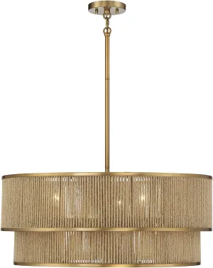 Savoy House 7-1774-6-320 Ashburn Bohemian/Eclectic Rope Pendant, 6-Light 360 Total Watts, 12" H x 28" W, Warm Brass