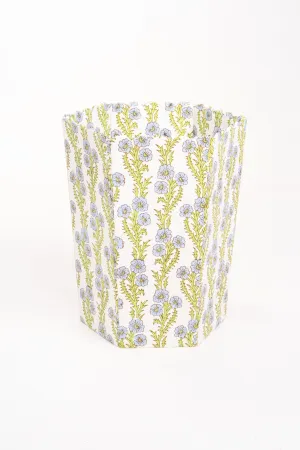 Scallop Waste Bin / Storage Bin in Forget Me Not Blockprint