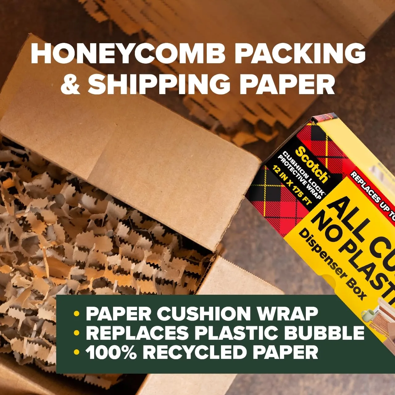 Scotch Cushion Lock Protective Wrap with Dispenser Box, 12 in. x 175 ft., Sustainable Packaging Solution for Packing, Shipping, and Moving, Alternative for Bubble Cushion Wrap