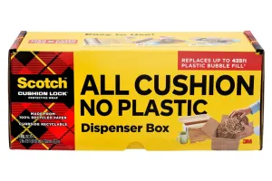 Scotch Cushion Lock Protective Wrap with Dispenser Box, 12 in. x 175 ft., Sustainable Packaging Solution for Packing, Shipping, and Moving, Alternative for Bubble Cushion Wrap