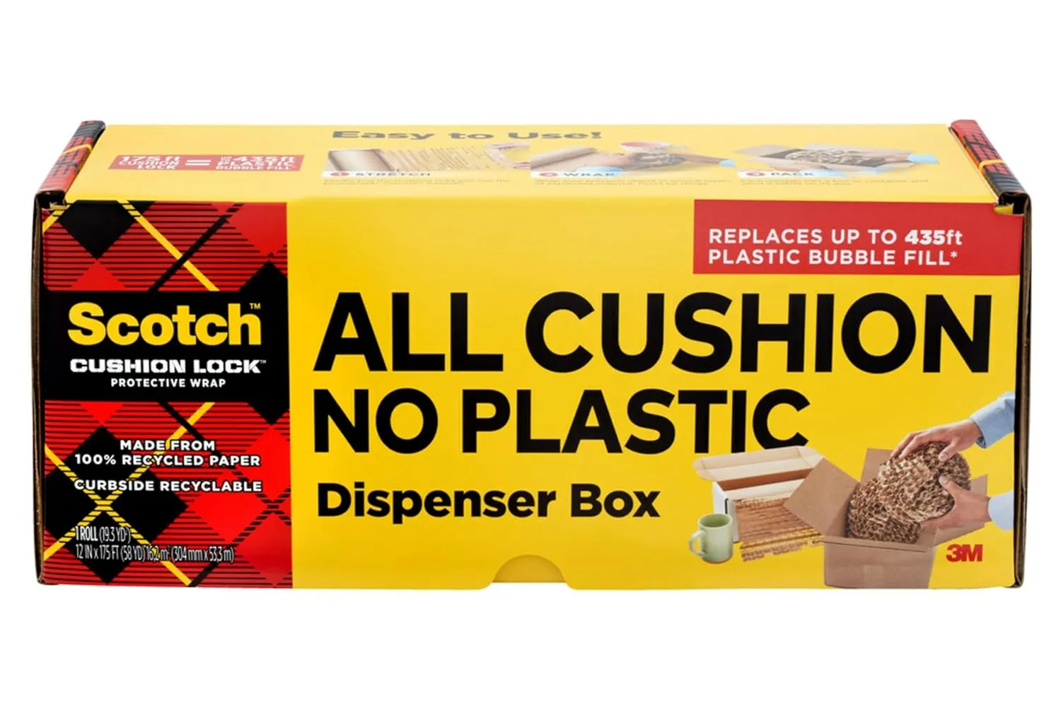 Scotch Cushion Lock Protective Wrap with Dispenser Box, 12 in. x 175 ft., Sustainable Packaging Solution for Packing, Shipping, and Moving, Alternative for Bubble Cushion Wrap