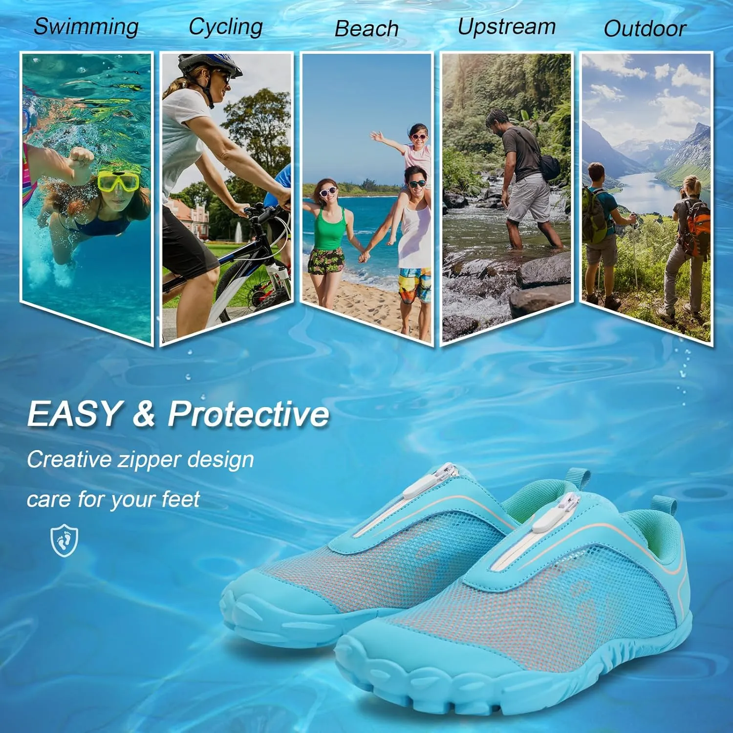 Scurtain Unisex Mens Womens Water Shoes Athletic Sports Aqua Shoes Barefoot Hiking Water Shoes Quick Dry Yoga Pool Swim Surf Beach Walking Shoes with Zipper
