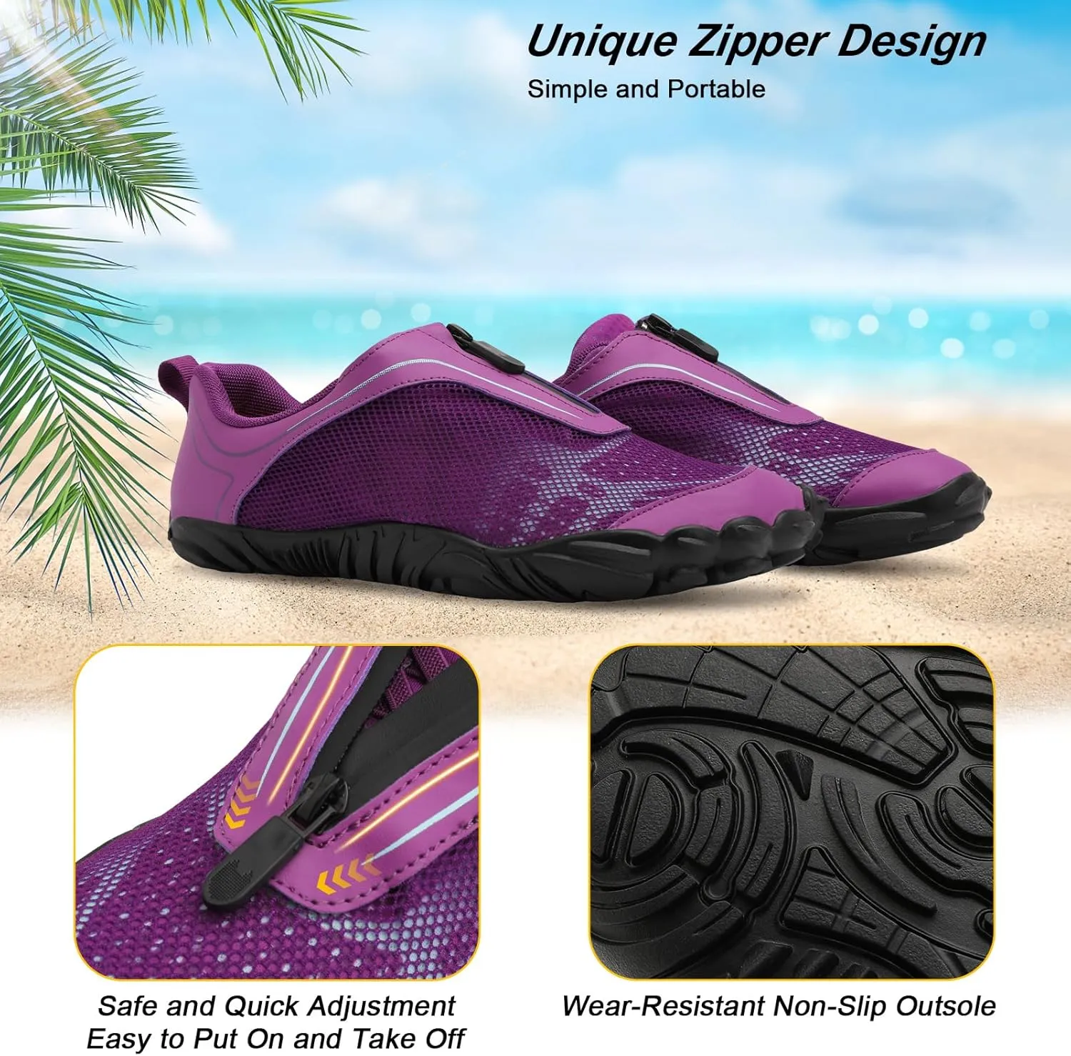 Scurtain Unisex Mens Womens Water Shoes Athletic Sports Aqua Shoes Barefoot Hiking Water Shoes Quick Dry Yoga Pool Swim Surf Beach Walking Shoes with Zipper