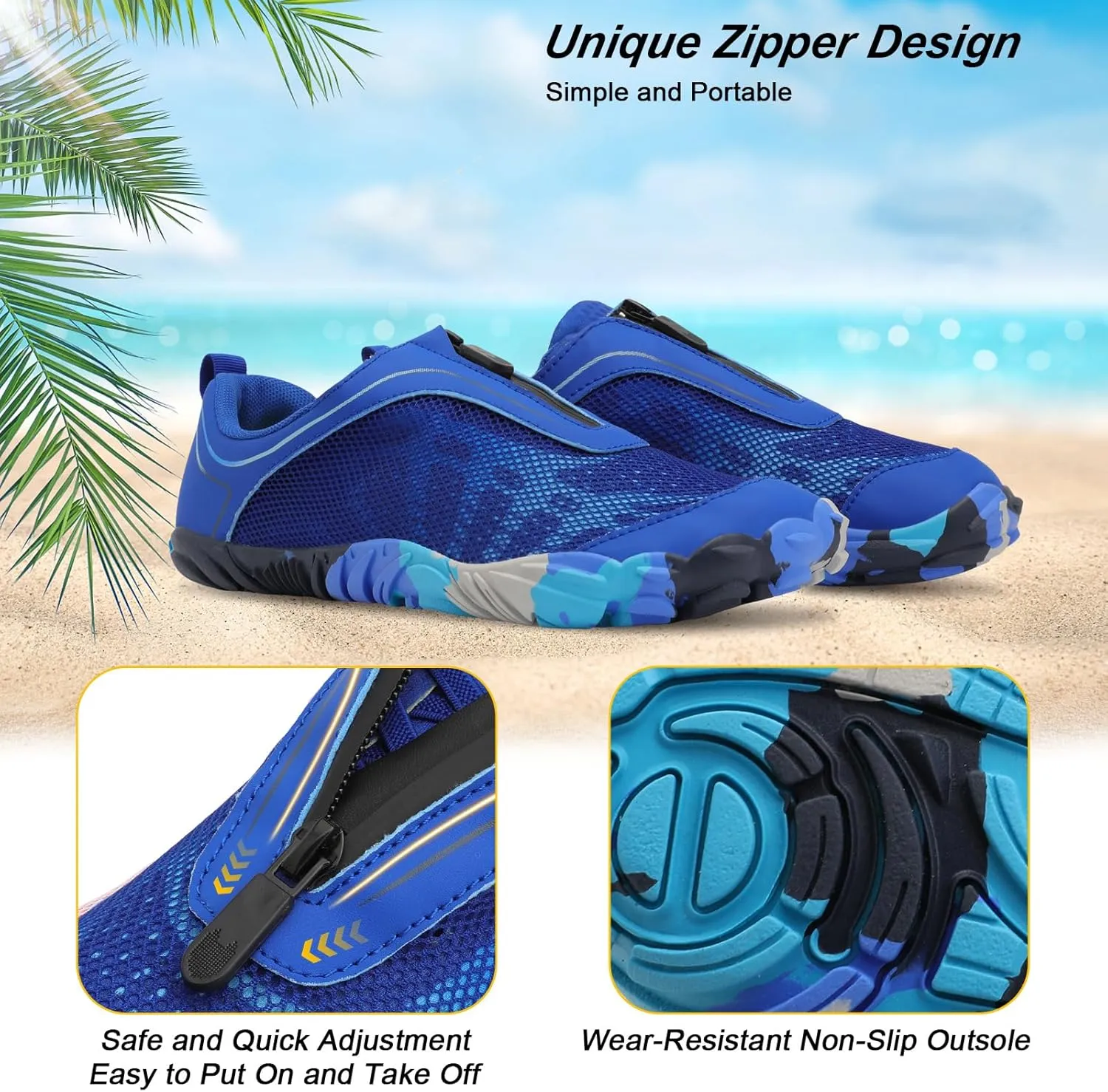 Scurtain Unisex Mens Womens Water Shoes Athletic Sports Aqua Shoes Barefoot Hiking Water Shoes Quick Dry Yoga Pool Swim Surf Beach Walking Shoes with Zipper
