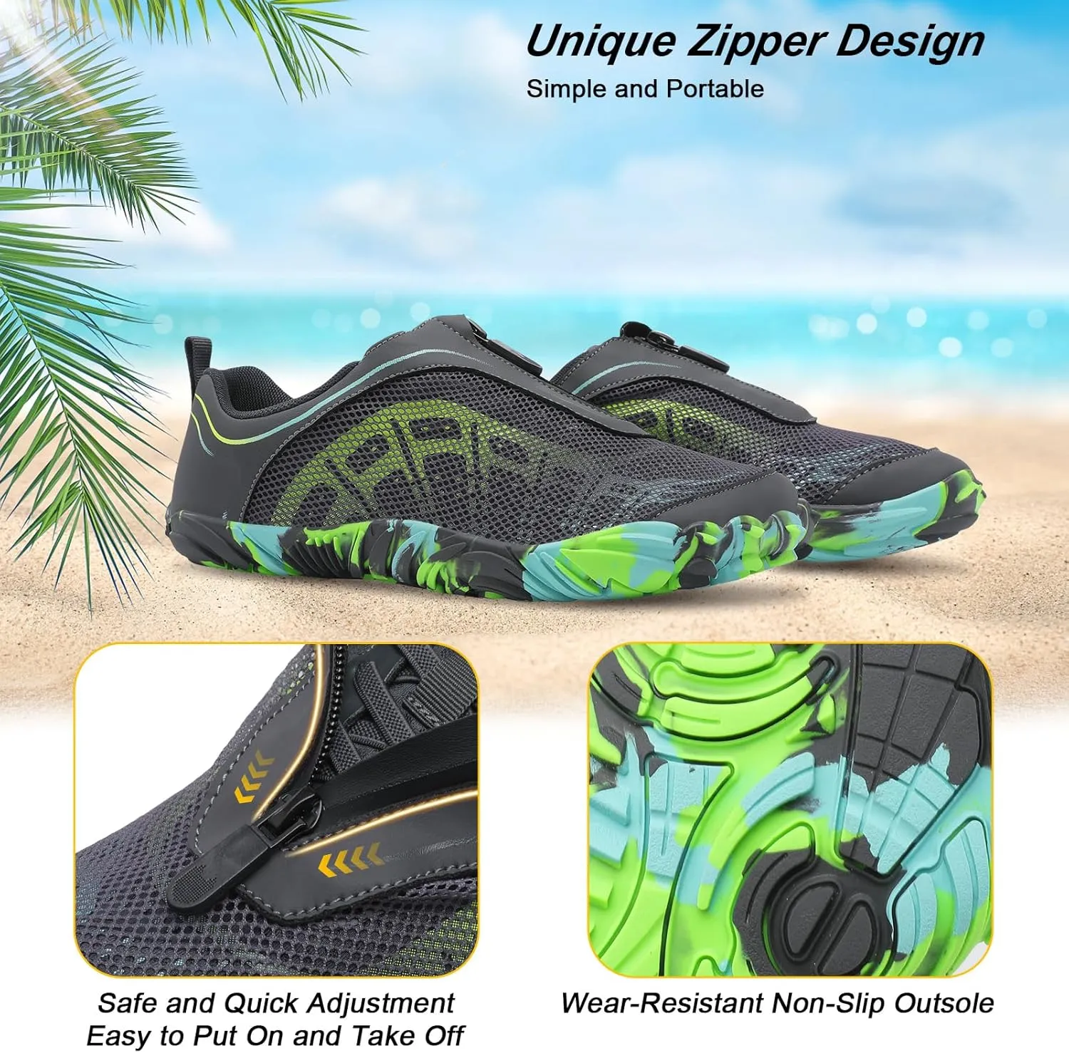 Scurtain Unisex Mens Womens Water Shoes Athletic Sports Aqua Shoes Barefoot Hiking Water Shoes Quick Dry Yoga Pool Swim Surf Beach Walking Shoes with Zipper