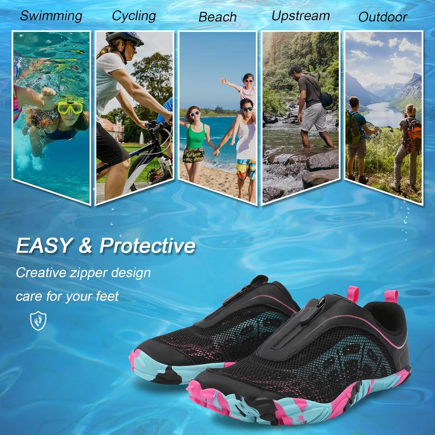 Scurtain Unisex Mens Womens Water Shoes Athletic Sports Aqua Shoes Barefoot Hiking Water Shoes Quick Dry Yoga Pool Swim Surf Beach Walking Shoes with Zipper