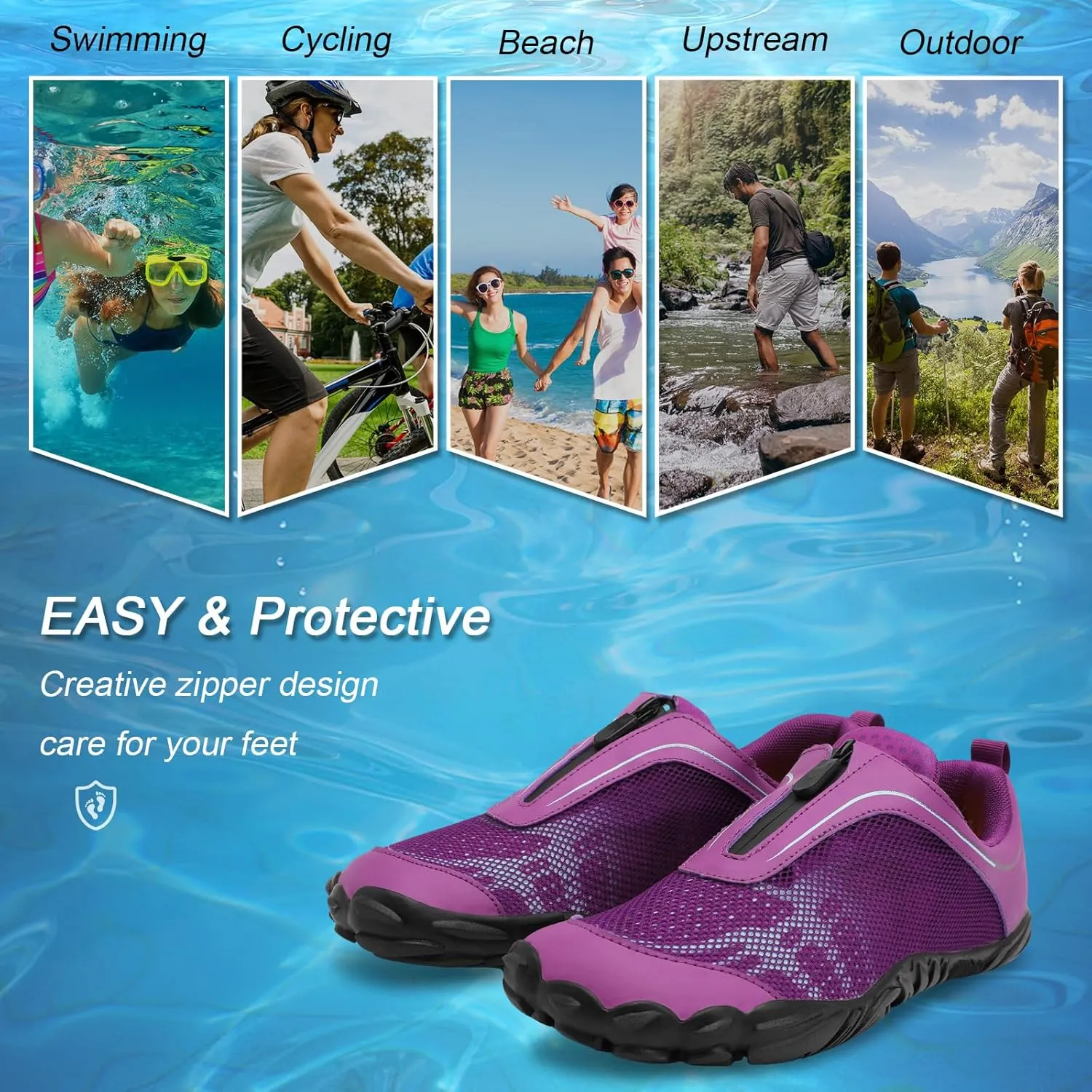 Scurtain Unisex Mens Womens Water Shoes Athletic Sports Aqua Shoes Barefoot Hiking Water Shoes Quick Dry Yoga Pool Swim Surf Beach Walking Shoes with Zipper