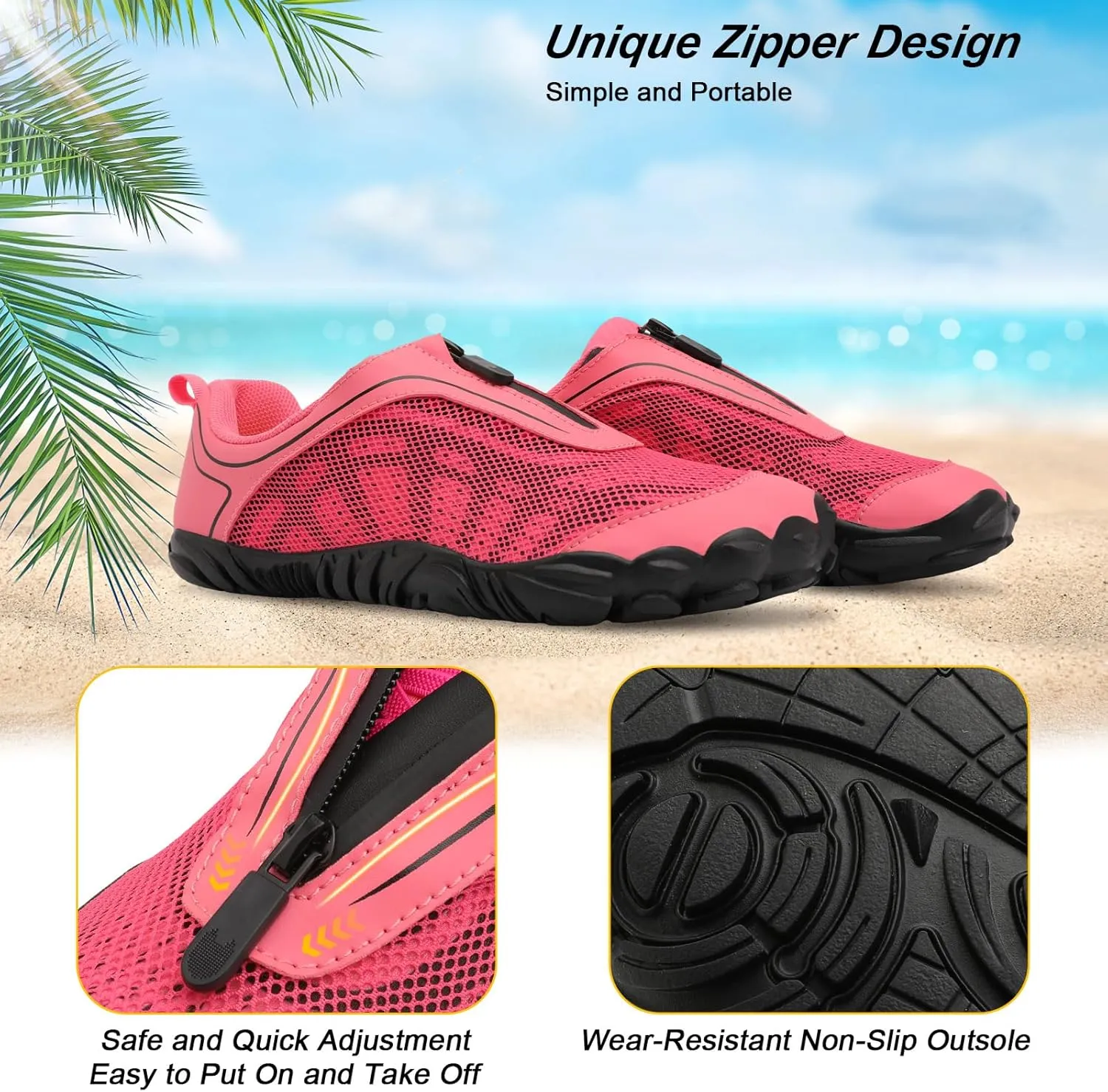 Scurtain Unisex Mens Womens Water Shoes Athletic Sports Aqua Shoes Barefoot Hiking Water Shoes Quick Dry Yoga Pool Swim Surf Beach Walking Shoes with Zipper