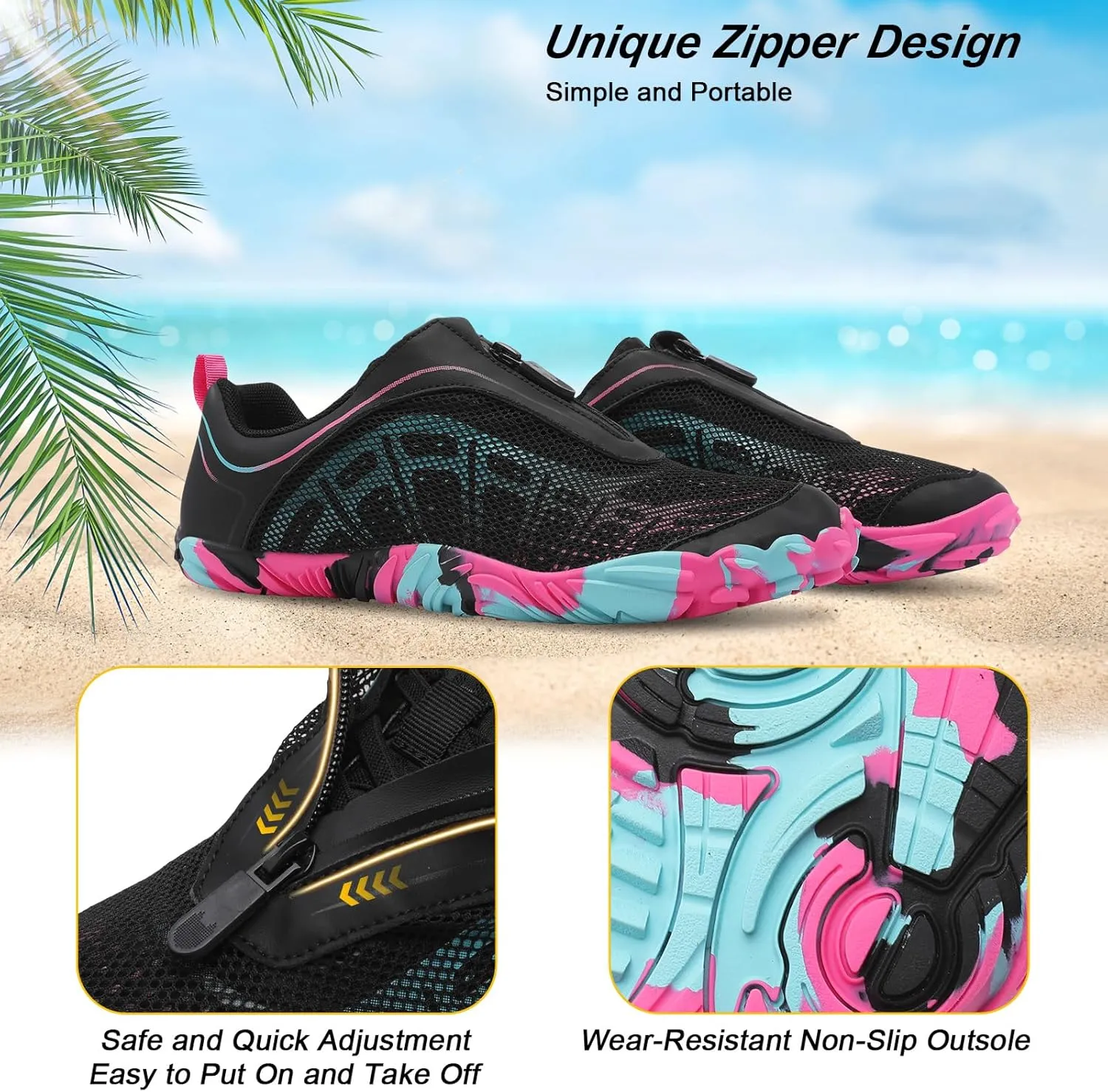 Scurtain Unisex Mens Womens Water Shoes Athletic Sports Aqua Shoes Barefoot Hiking Water Shoes Quick Dry Yoga Pool Swim Surf Beach Walking Shoes with Zipper
