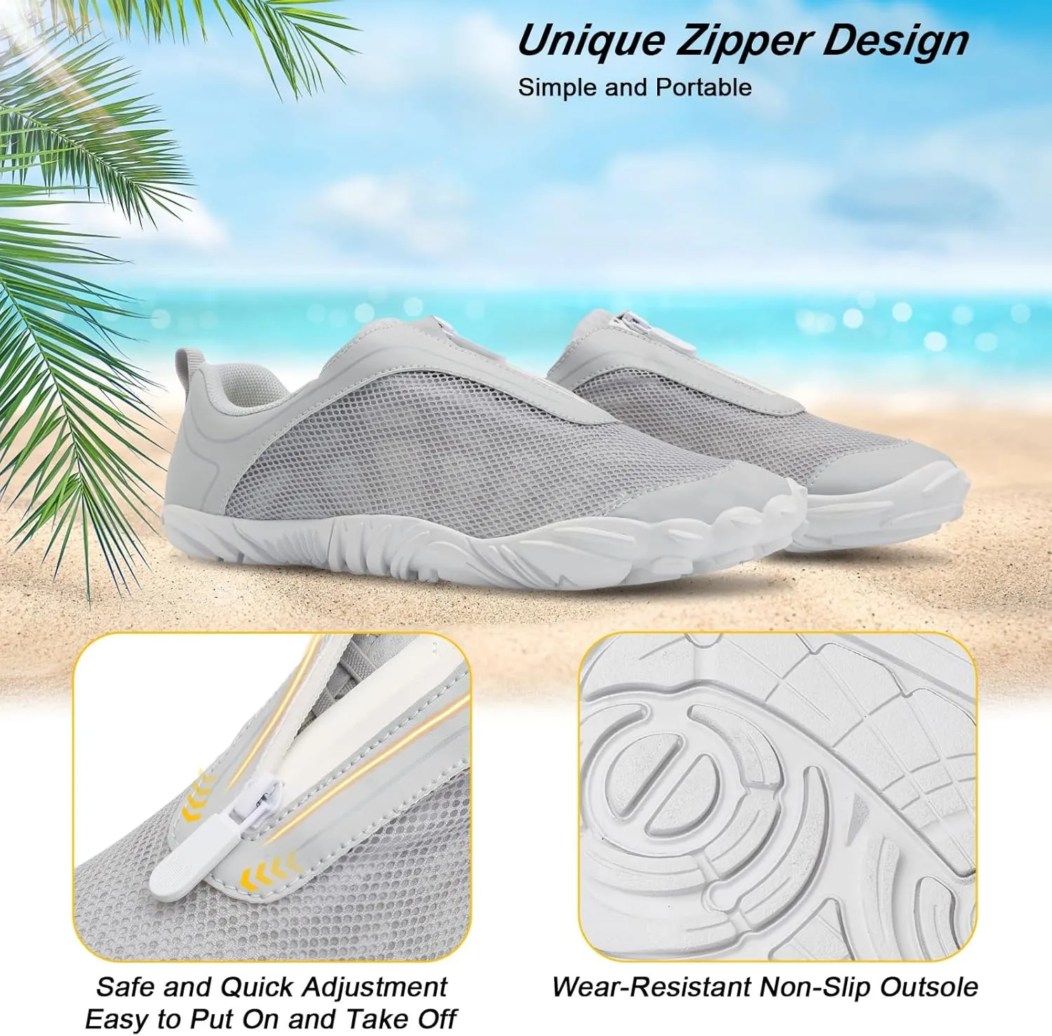 Scurtain Unisex Mens Womens Water Shoes Athletic Sports Aqua Shoes Barefoot Hiking Water Shoes Quick Dry Yoga Pool Swim Surf Beach Walking Shoes with Zipper