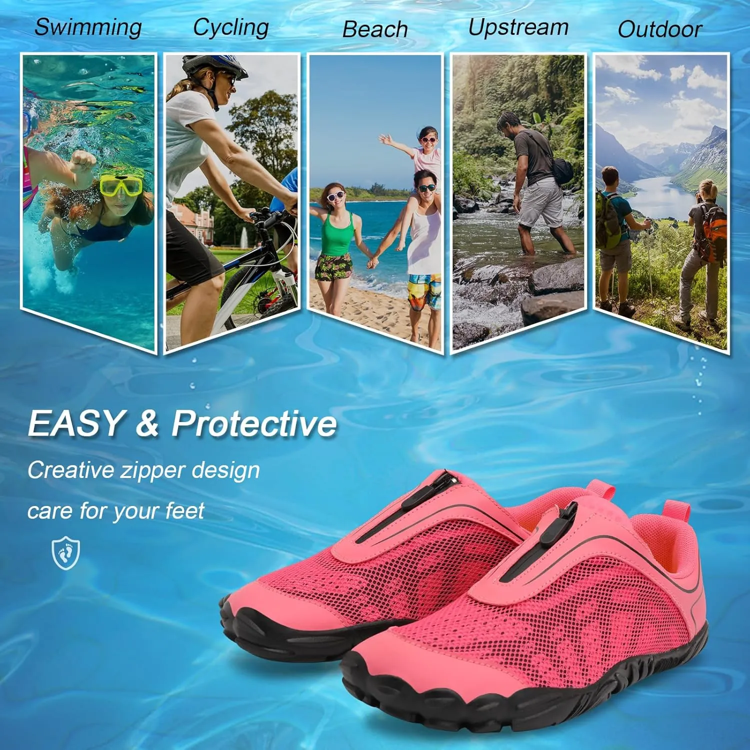 Scurtain Unisex Mens Womens Water Shoes Athletic Sports Aqua Shoes Barefoot Hiking Water Shoes Quick Dry Yoga Pool Swim Surf Beach Walking Shoes with Zipper