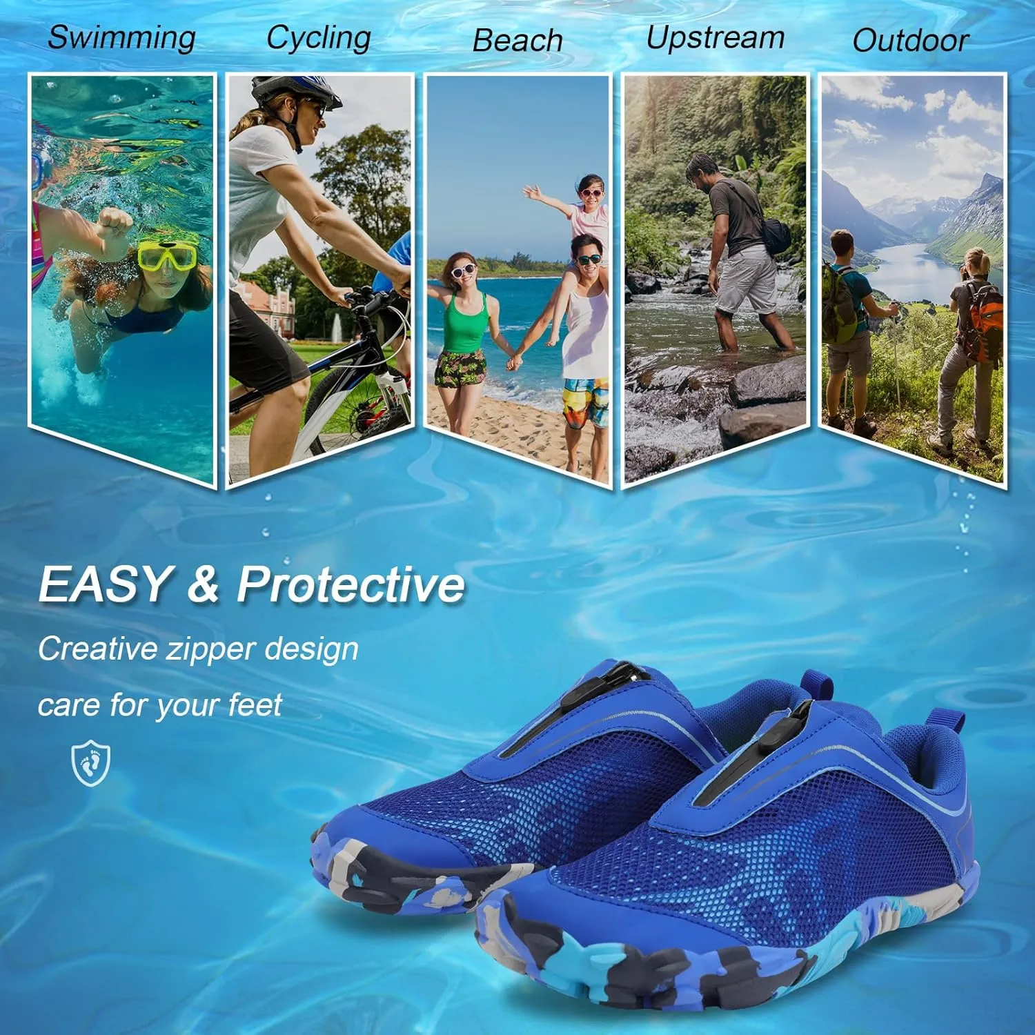 Scurtain Unisex Mens Womens Water Shoes Athletic Sports Aqua Shoes Barefoot Hiking Water Shoes Quick Dry Yoga Pool Swim Surf Beach Walking Shoes with Zipper