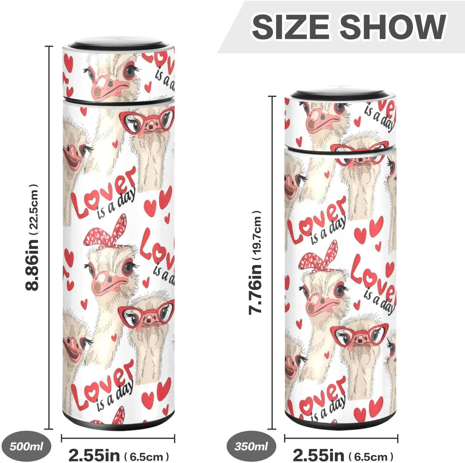 Seamless Ostriches with Red Glasses Hairpins Lover is a Day Letterings Tumbler with Lid, BPA-Free Vacuum Insulated Thermal Coffee Mug,Stainless Steel Double Wall Travel Cup Water Bottle 11.8 oz
