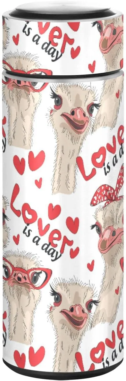 Seamless Ostriches with Red Glasses Hairpins Lover is a Day Letterings Tumbler with Lid, BPA-Free Vacuum Insulated Thermal Coffee Mug,Stainless Steel Double Wall Travel Cup Water Bottle 11.8 oz