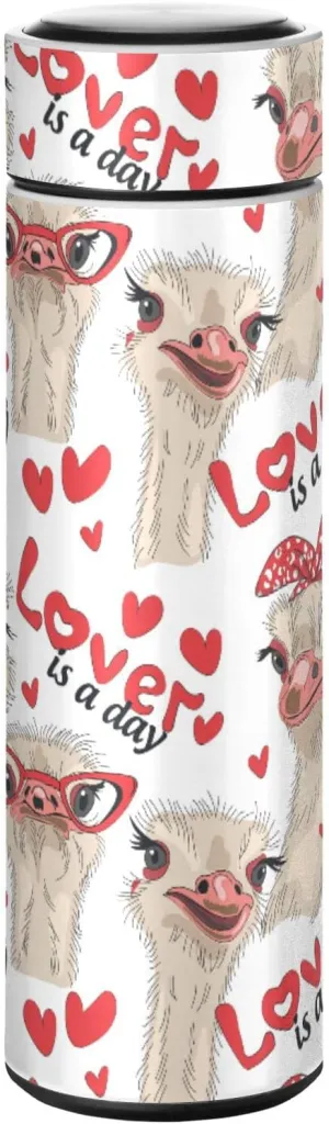 Seamless Ostriches with Red Glasses Hairpins Lover is a Day Letterings Tumbler with Lid, BPA-Free Vacuum Insulated Thermal Coffee Mug,Stainless Steel Double Wall Travel Cup Water Bottle 11.8 oz