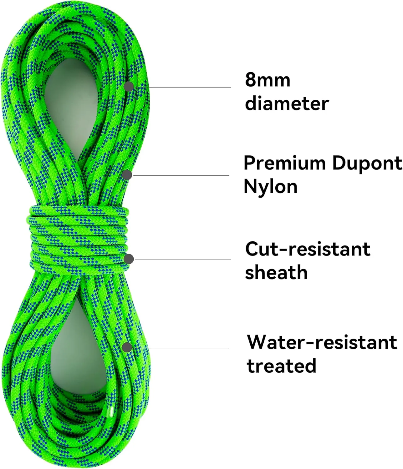 SEAMUS 8mm (5/16in) Prusik Accessory Cord 15M (50ft) UIAA Rock Climbing Rope 14Kn High Tensile Strength Rock Climbing Accessories Cord Double Braid Nylon Cord for Mountain Tree Climbing,Fire Rescue