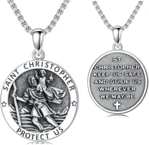 Seiyang Saint Necklace 925 Sterling Silver Patron Amulet Medal Jewelry for Men Women (with Gift Box)