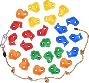 SEKKVY 25 Rock Climbing Holds With 6.56Ft Knotted Rope, Kids Holds for Indoor Outdoor Play Set, Wall Kit With Mounting Hardware, Multi-Color