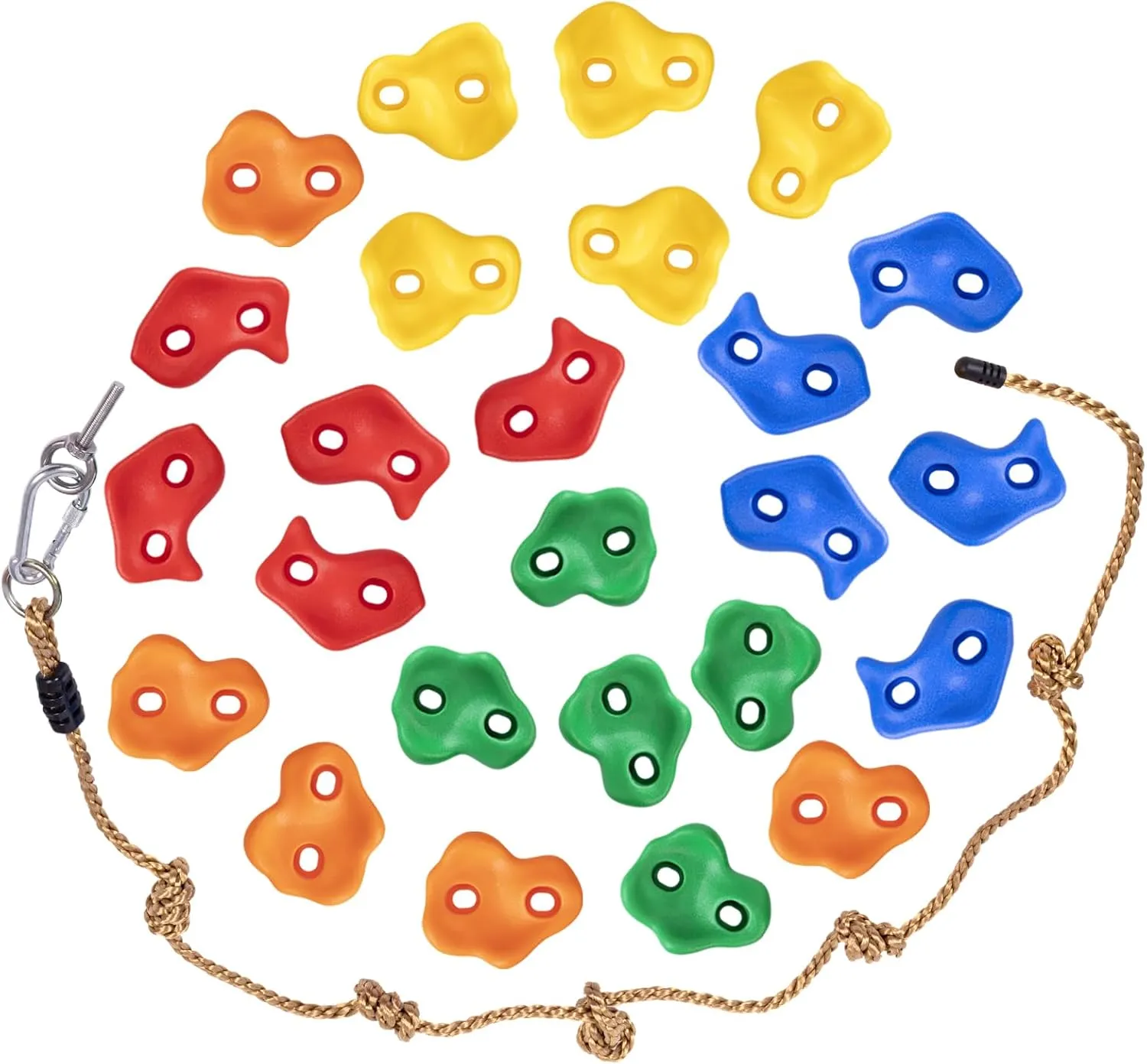 SEKKVY 25 Rock Climbing Holds With 6.56Ft Knotted Rope, Kids Holds for Indoor Outdoor Play Set, Wall Kit With Mounting Hardware, Multi-Color