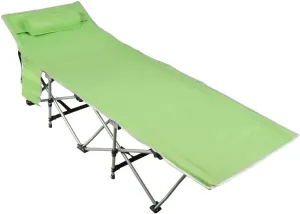 Seleq Foldable Aluminum Green Camping Cot for Outdoor Travel - 75" x 26"