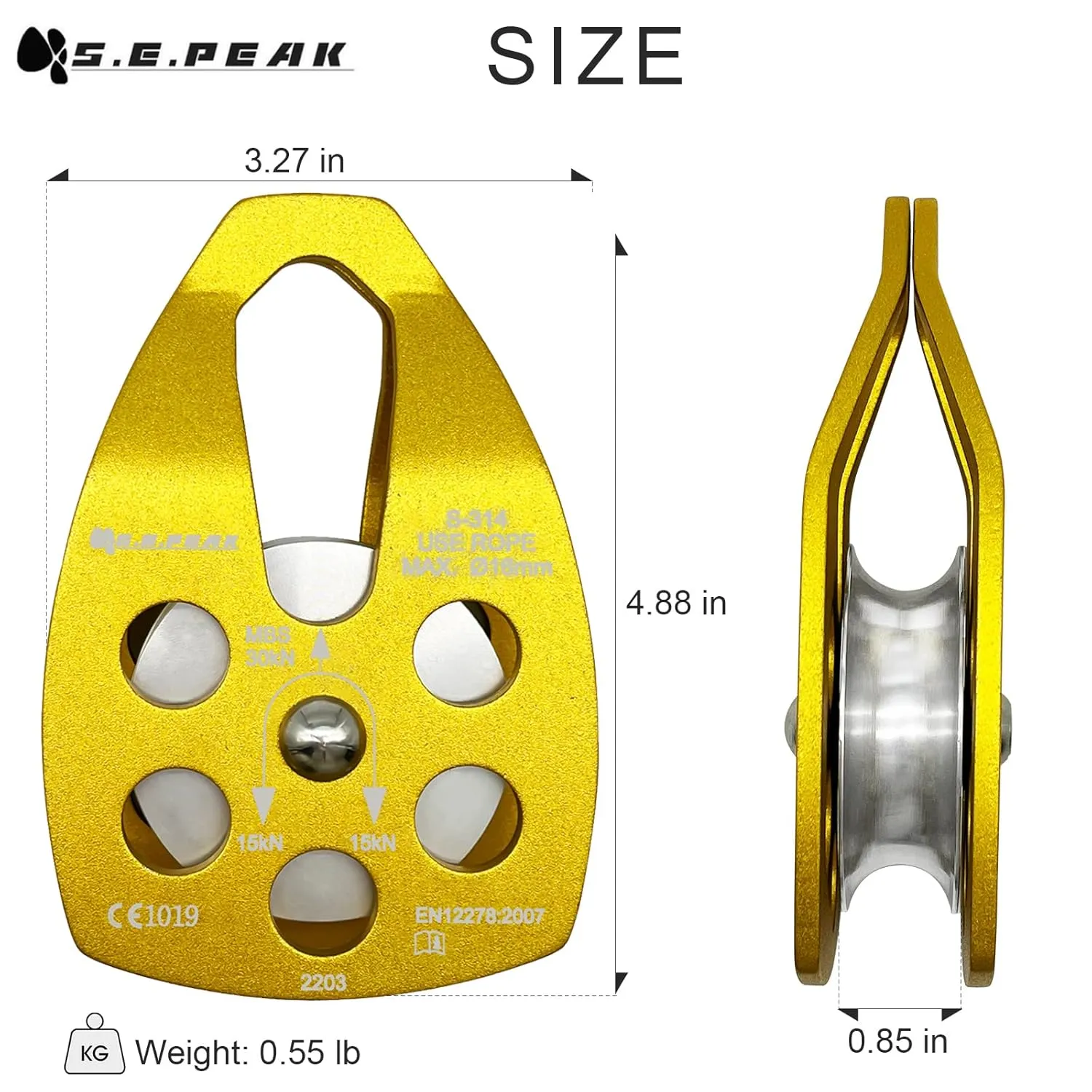 SEPEAK 30kN Large Rescue Pulley Sheave with Swing Plate CE UIAA, Portable Outdoor Climbing Pulley for Backyard Zipline,Climbing&Rock Rescue Lifting,Fits Rope up to 16 mm/Holds Up to 6750lbs,Black