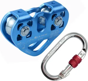 SEPEAK CE 30kN Tandem Speed Double Pulley with 1 Steel 25kN Clip, Zip Line Trolley for Backyard Zipline, Climbing & Rock Rescue Lifting, Fits Cable up to 1/2 Inches/Holds Up to 6750lbs