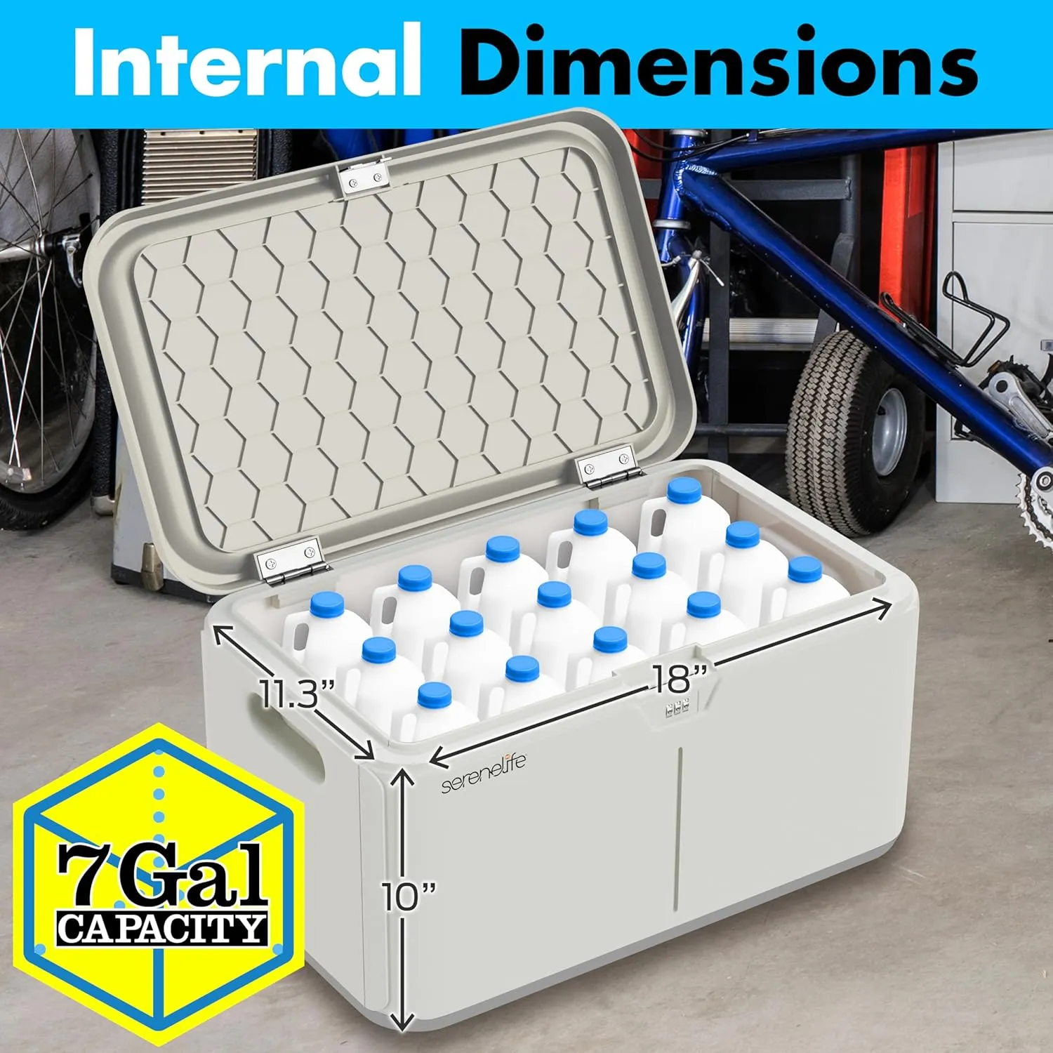 SereneLife Lockable Storage Box, 7 Gallon Capacity Storage Trunk with Combination Lock, Locking Container Bin for Organization