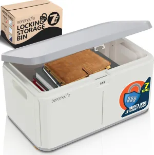 SereneLife Lockable Storage Box, 7 Gallon Capacity Storage Trunk with Combination Lock, Locking Container Bin for Organization