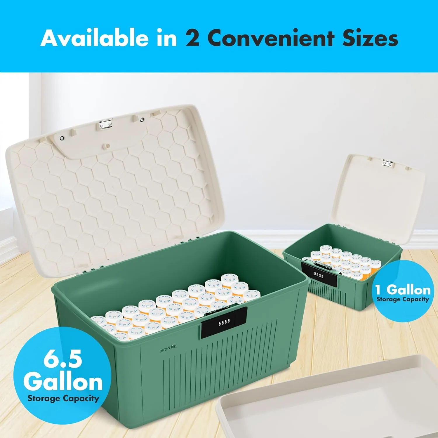 SereneLife Lockable Storage Container Bin, 6.5 Gallon Capacity Heavy Duty Storage Box with Combination Lock, Green