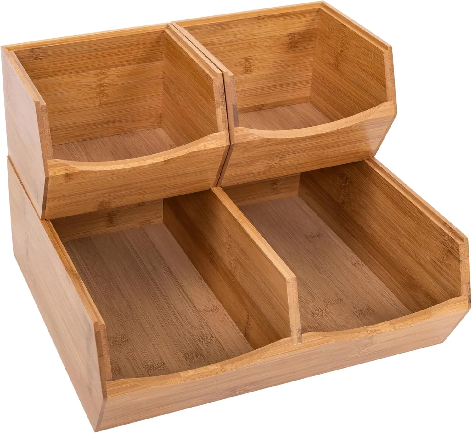 Seville Classics Bamboo Premium Organizer Storage Bins for Kitchen Silverware, Pantry, Closet, Office Desk, Pens, Utensils, Makeup, K Cup, Bamboo, Stackable Bin Set (3 Piece)
