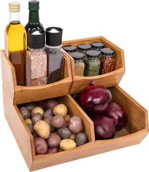 Seville Classics Bamboo Premium Organizer Storage Bins for Kitchen Silverware, Pantry, Closet, Office Desk, Pens, Utensils, Makeup, K Cup, Bamboo, Stackable Bin Set (3 Piece)