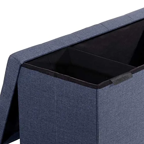 Seville Classics Foldable Tufted Storage Bench Ottoman, Midnight Blue