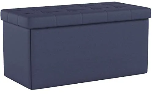 Seville Classics Foldable Tufted Storage Bench Ottoman, Midnight Blue