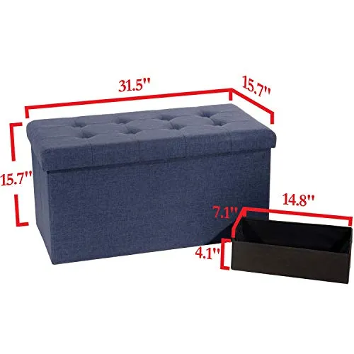 Seville Classics Foldable Tufted Storage Bench Ottoman, Midnight Blue