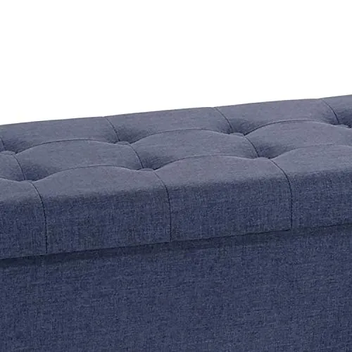 Seville Classics Foldable Tufted Storage Bench Ottoman, Midnight Blue