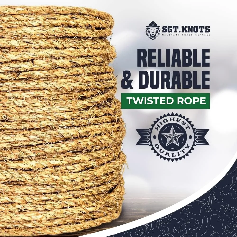 SGT KNOTS Twisted Manila Rope - Natural 3 Strand Fiber Hemp Rope for Indoor and Outdoor Use - Multipurpose Manila Rope for Crafts, DIY Projects, Home Decorating, Climbing - 1.25 in x 10 ft