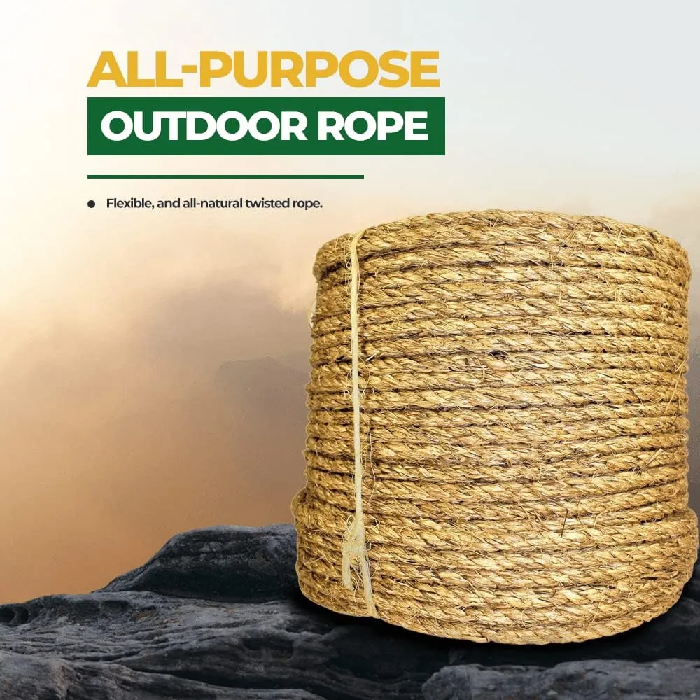 SGT KNOTS Twisted Manila Rope - Natural 3 Strand Fiber Hemp Rope for Indoor and Outdoor Use - Multipurpose Manila Rope for Crafts, DIY Projects, Home Decorating, Climbing - 1.25 in x 10 ft