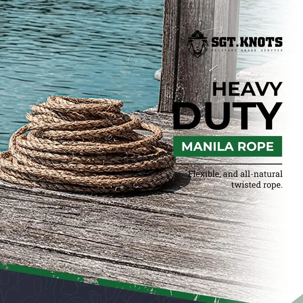 SGT KNOTS Twisted Manila Rope - Natural 3 Strand Fiber Hemp Rope for Indoor and Outdoor Use - Multipurpose Manila Rope for Crafts, DIY Projects, Home Decorating, Climbing - 1.25 in x 10 ft