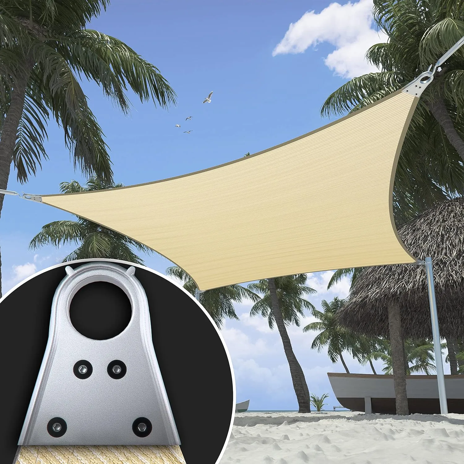 ShadeMart Heavy Duty 8' x 12' Beige Sun Shade Rectangle Shade Sail, Super Ring Canopy Awning Shades for Patio Carport Yard UV Blockage Commercial Grade 260 GSM, We Custom Size