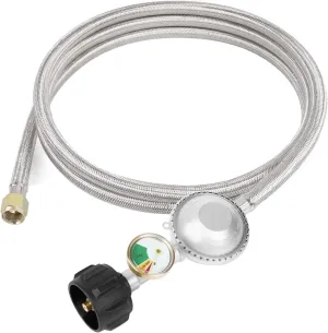 SHINESTAR 5 FT Propane Regulator and Hose with Gauge, Fit for Propane Patio Heater, Fire Pit, Weber Grill and More, Stainless Braided