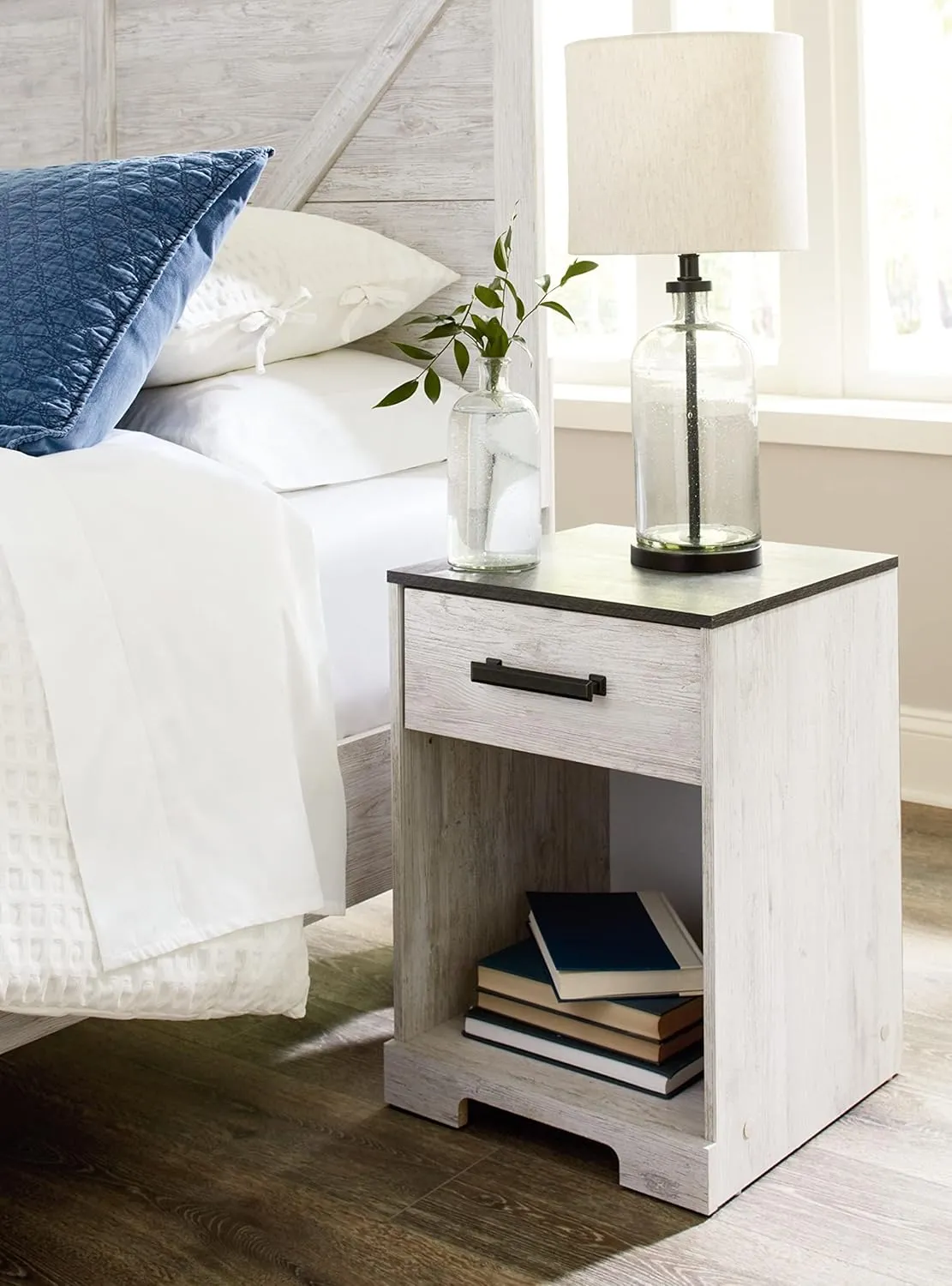 Signature Design by Ashley Shawburn 1 Drawer Night Stand Nightstand, 22.09" Tall, Whitewash & Gray