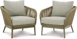 Signature Design by Ashley Swiss Valley Casual Outdoor UV Resistant Lounge Chair with Cushion, Set of 2, Light Brown & Light Gray