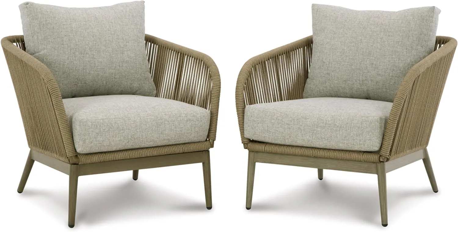 Signature Design by Ashley Swiss Valley Casual Outdoor UV Resistant Lounge Chair with Cushion, Set of 2, Light Brown & Light Gray