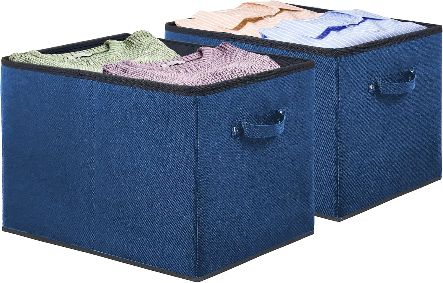 Simple Houseware 15 x 13 Inch Collapsible Fabric Storage Bin with Handles, 2 Pack, Steel Blue