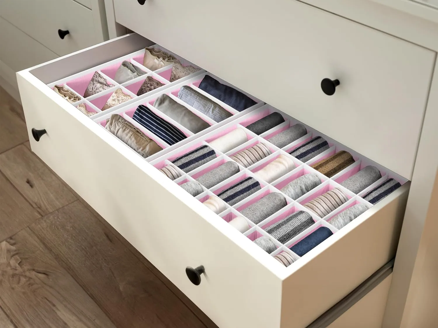Simple Houseware 4-Pack Drawer Organizer Set - Closet Dividers for Underwear, Socks, Bras, Scarves, Ties - Foldable Non-Woven Storage Boxes, Pink