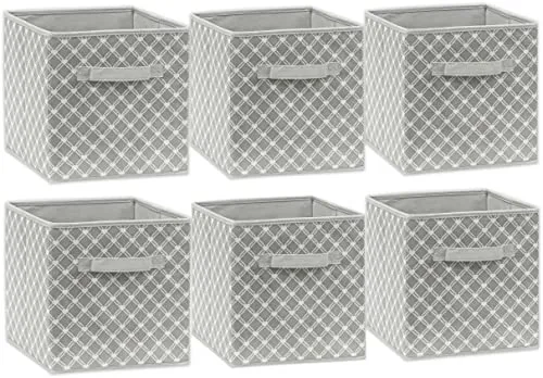 SimpleHouseware Storage Bin Cube Foldable Organizer, Grey - Pack of 6