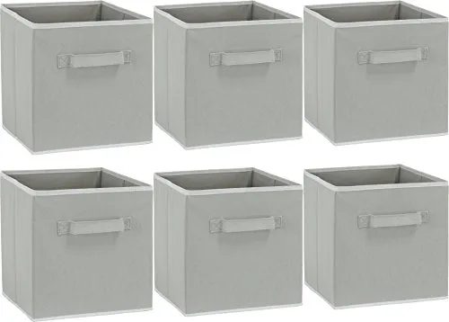 SimpleHouseware Storage Bin Cube Foldable Organizer, Grey - Pack of 6