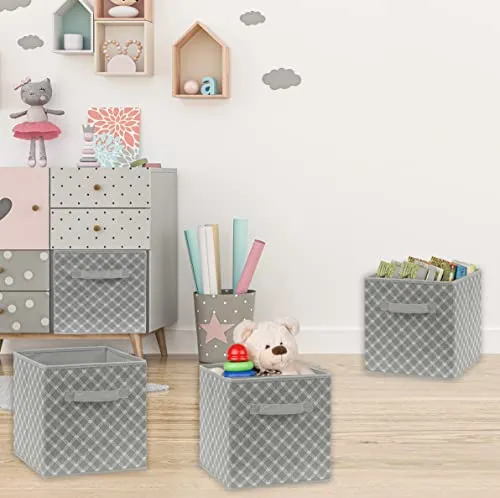 SimpleHouseware Storage Bin Cube Foldable Organizer, Grey - Pack of 6